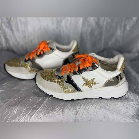Vici Shoes - VICI Camo gold sparkle white sneakers with orange laces